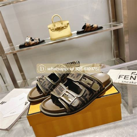 fendi feel brown ff fabric slides|Women's Designer Slides .